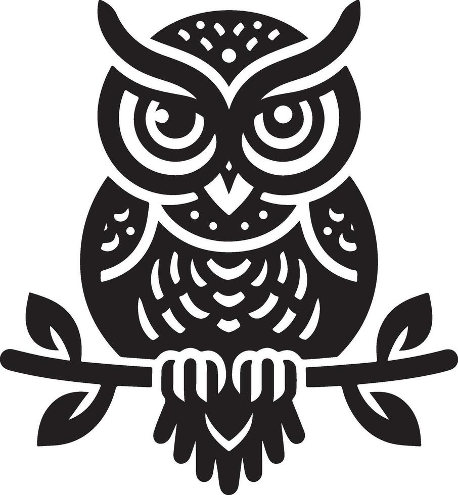 Majestic Owl Coloring Page Illustration Black White vector