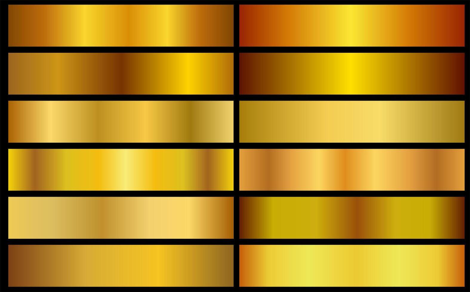Gold metal gradient colors set. Golden gradient palette. vector