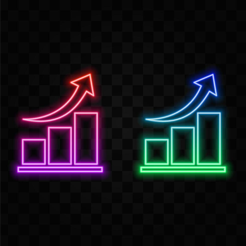 Glowing neon Financial growth icon isolated on brick wall background. Increasing revenue. illustration vector