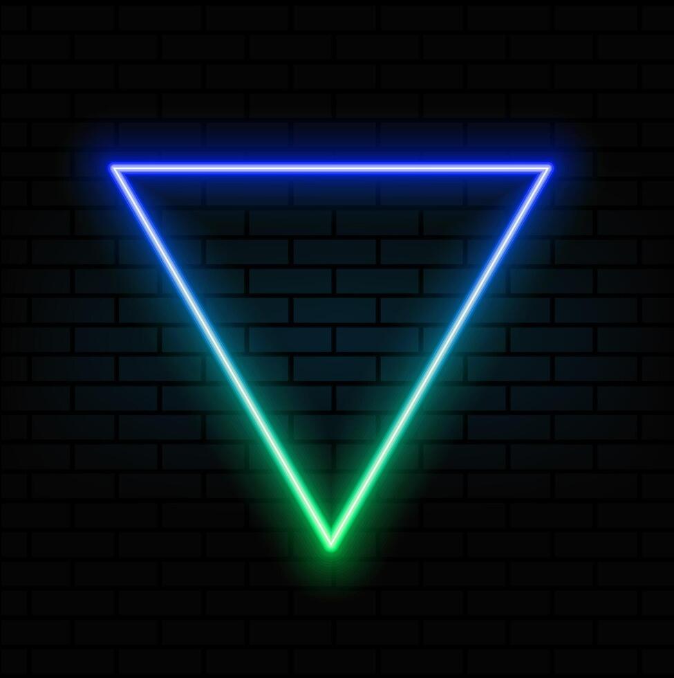 Neon triangle frame with glowing effects and highlights on a dark blue background. vector
