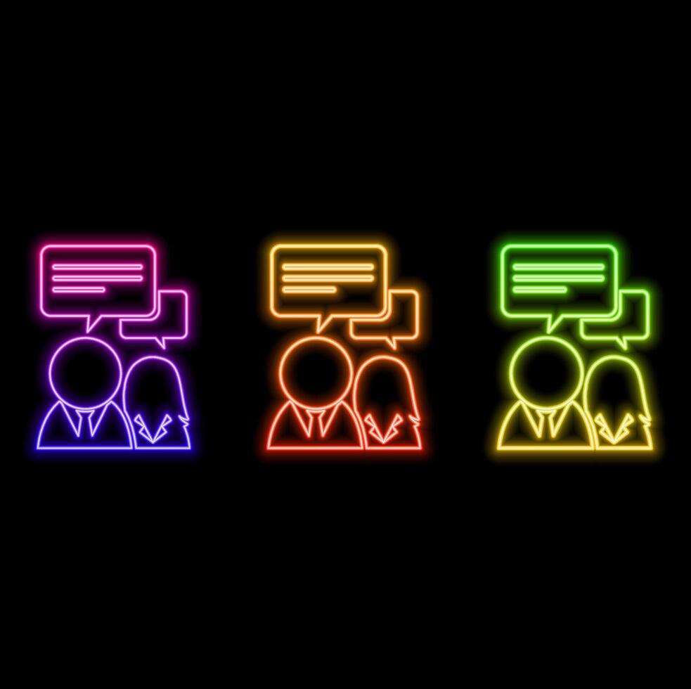 Talking people icon . neon style. Man with speech bubble. Talk chat business concept vector