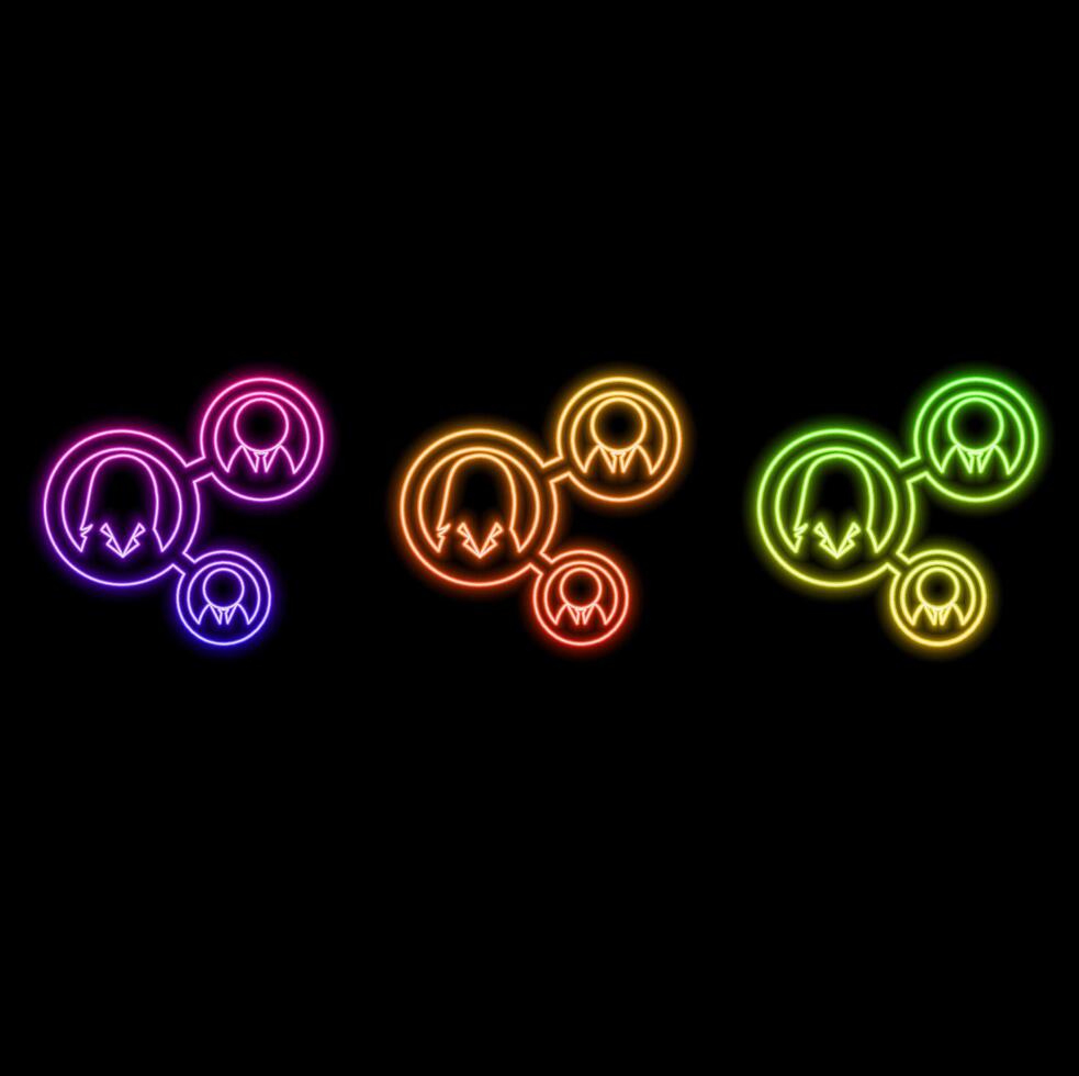 Illustration of Social Network actions. neon style. Connection, Computer Network, Social Media or Communication Icon vector