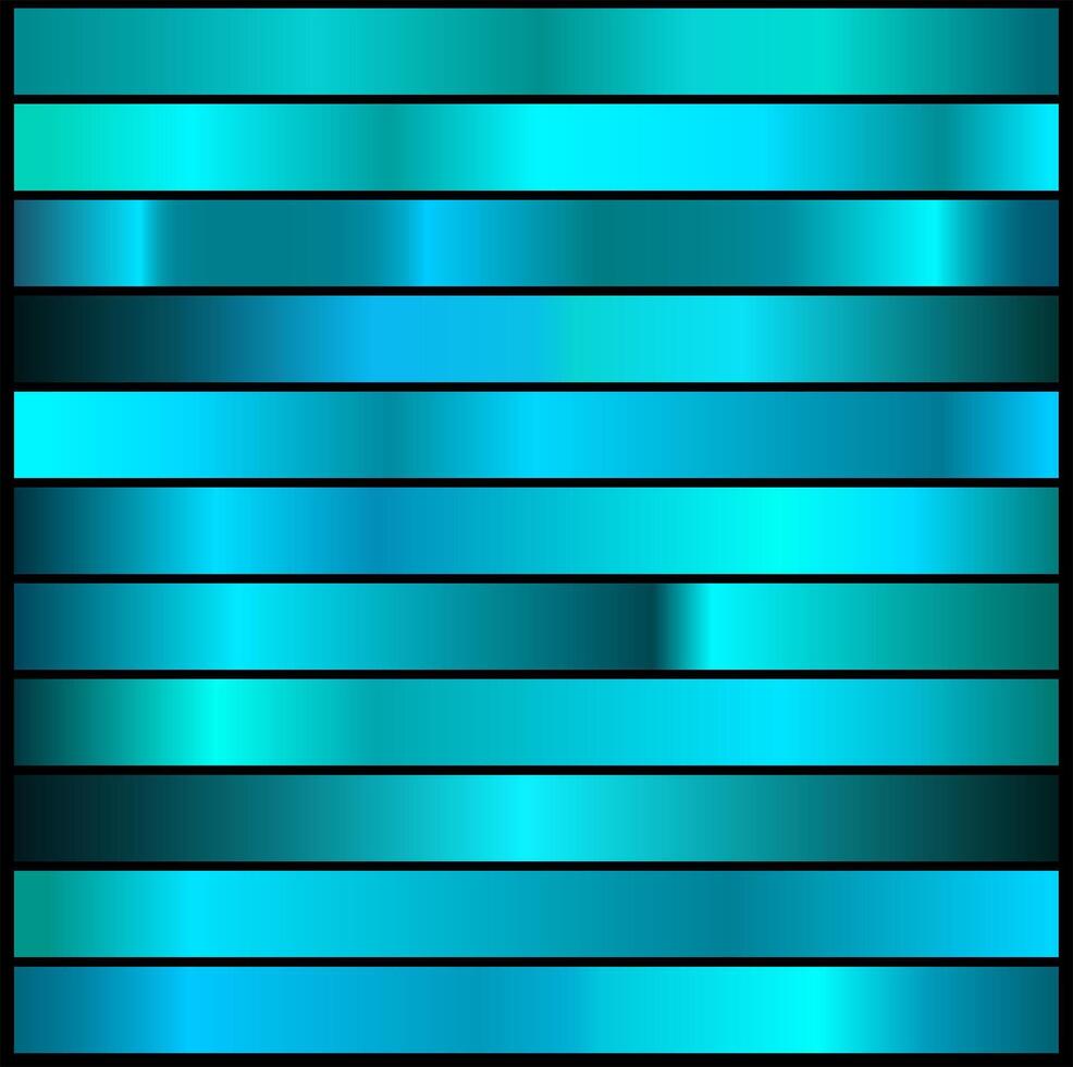 metallic blue gradient palette collection. Set of blue metallic gradients. Blue gradients collection vector
