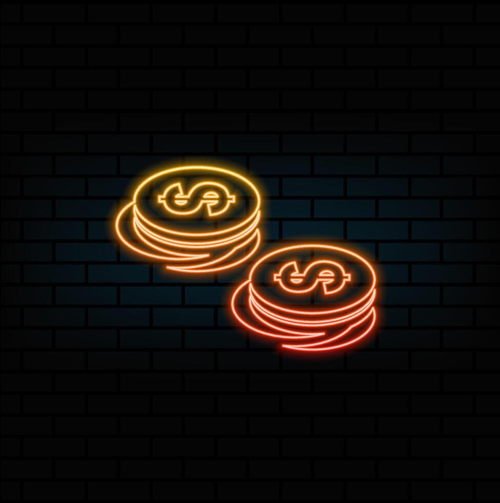 Money coin icon. neon style. vector