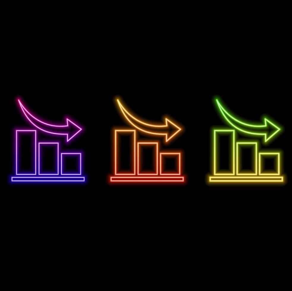 Animated chart of a falling dollar with a flaming saber effect. neon style. vector