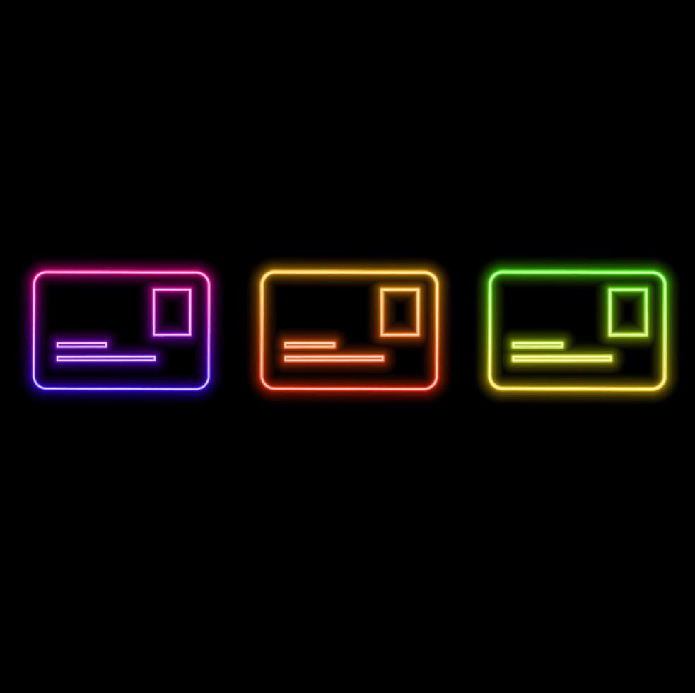 Credit, debit card, black payment icon. neon style. vector