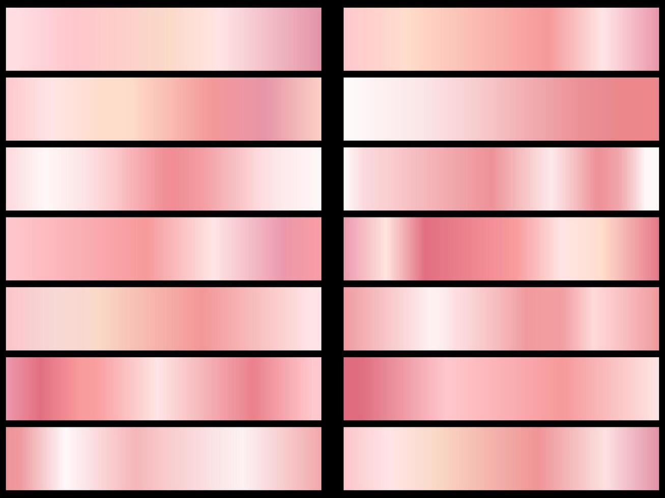 Golden rose leaf texture set. Collection of pink poster gradients isolated on black background. vector