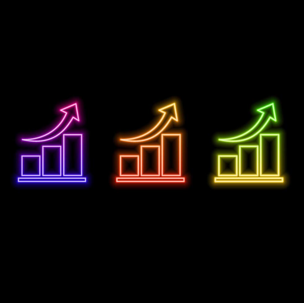 Graph line icon. Column chart sign. Neon light glow effect. vector