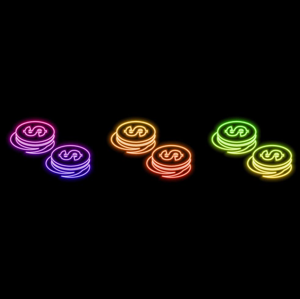 Glowing neon line Coin money with dollar symbol icon isolated on brick wall background. Bank currency sign. Money symbol. vector