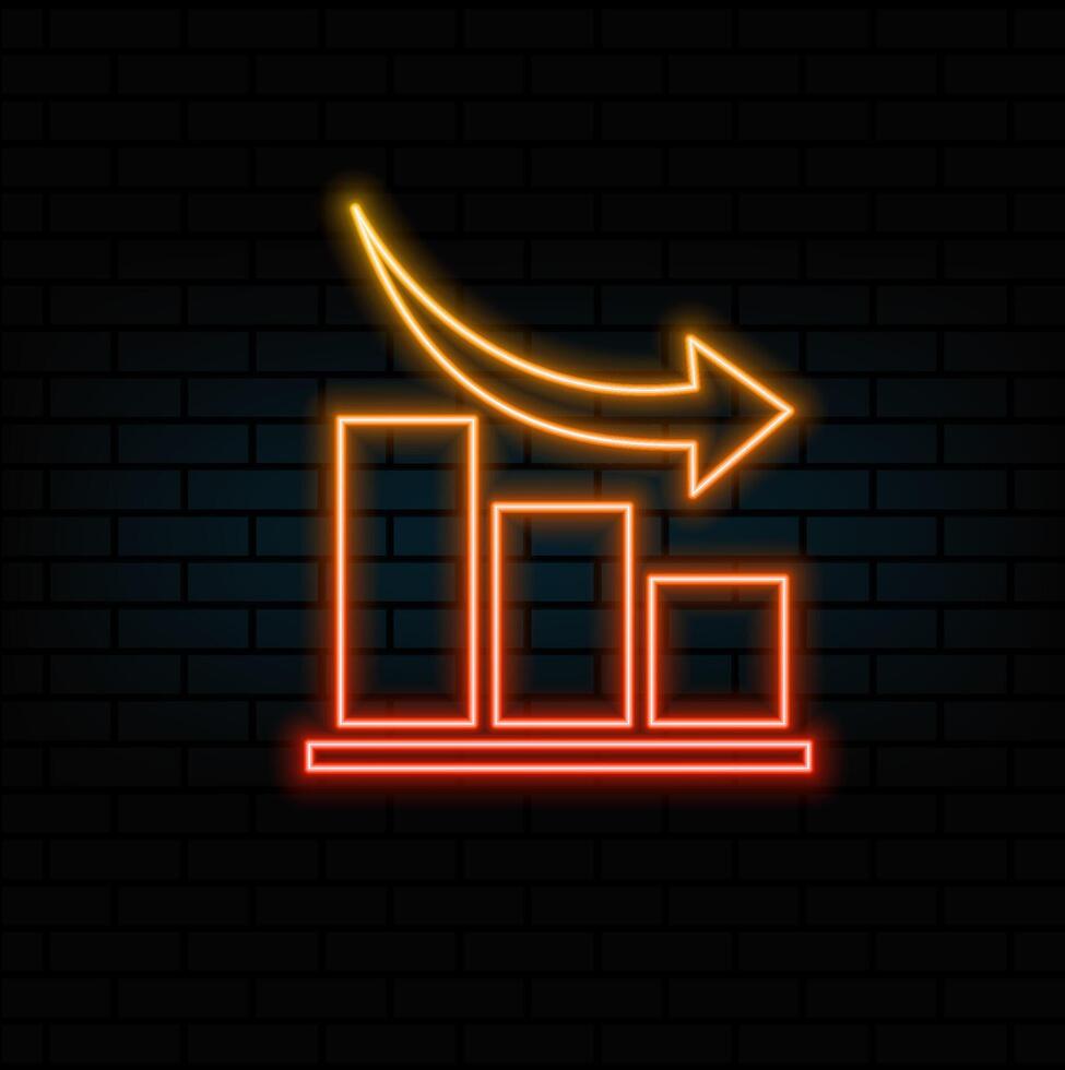 Chart icon arrow down. neon style. vector