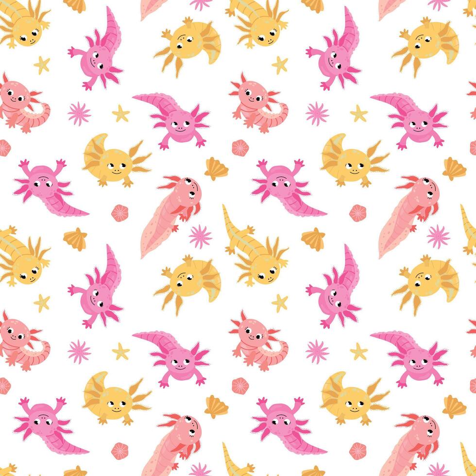 Seamless pattern with axolotl. vector