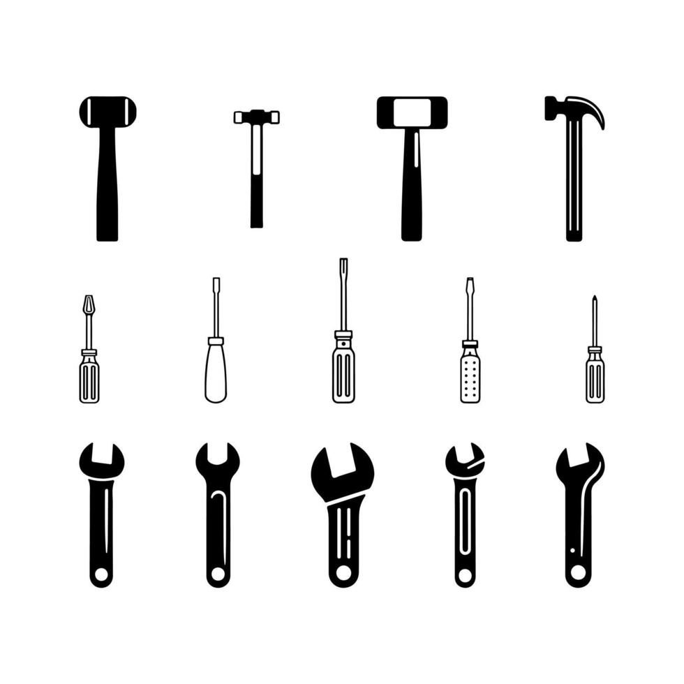 Minimalist black and white hand tool icons. vector