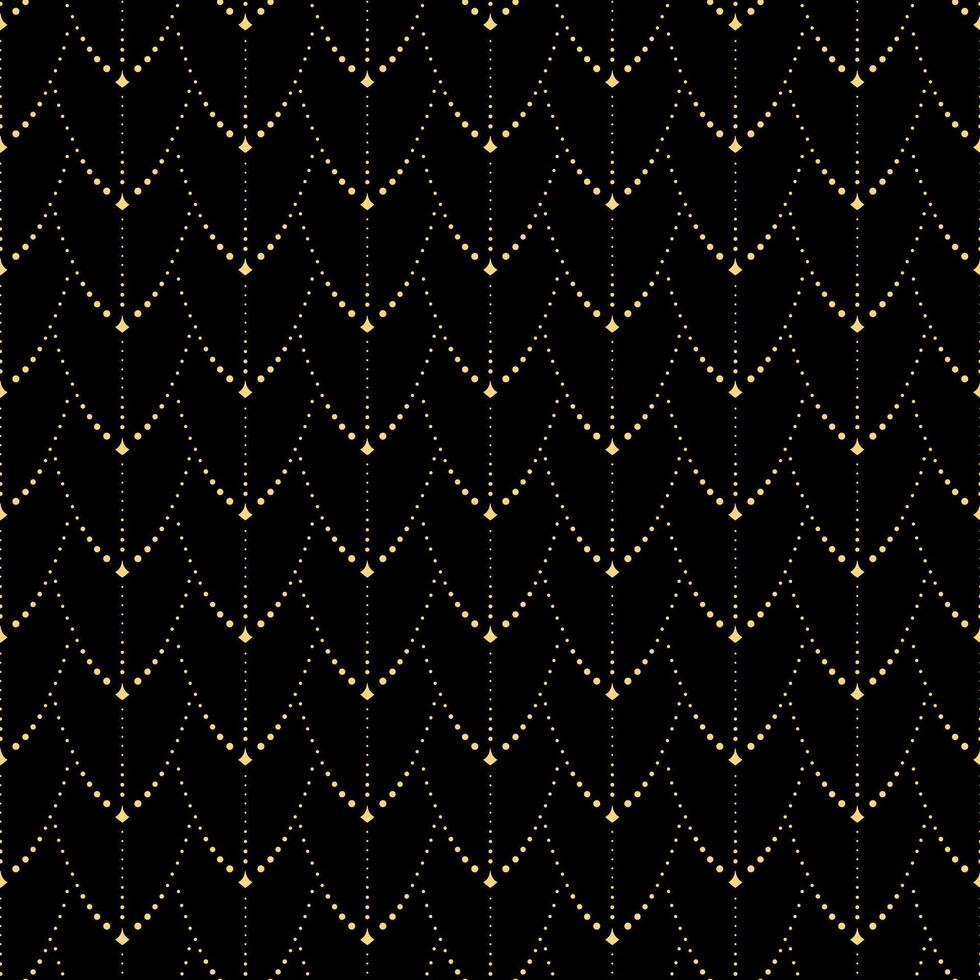 Abstract seamless pattern with geometrical fish scale layout. Metallic gold rows on a black background for Wallpaper, textile, wrapping paper, page fill vector