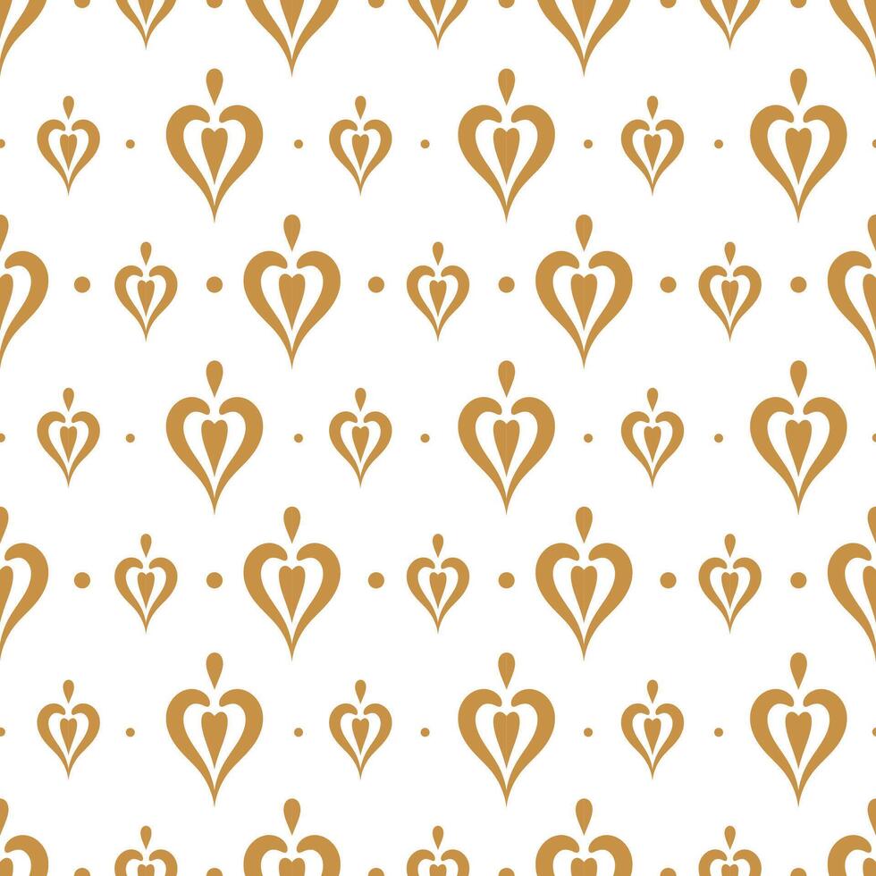seamless pattern with stylized hearts in a golden hue against a white background. Elegant ornate design with tear drops hearts for textile, wrapping, plastic bags. Classic timeless visual background vector