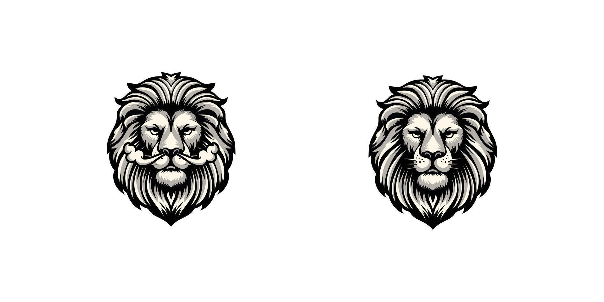Twin Lion Head Mascot Logo Design on White background with smoke coming out vector