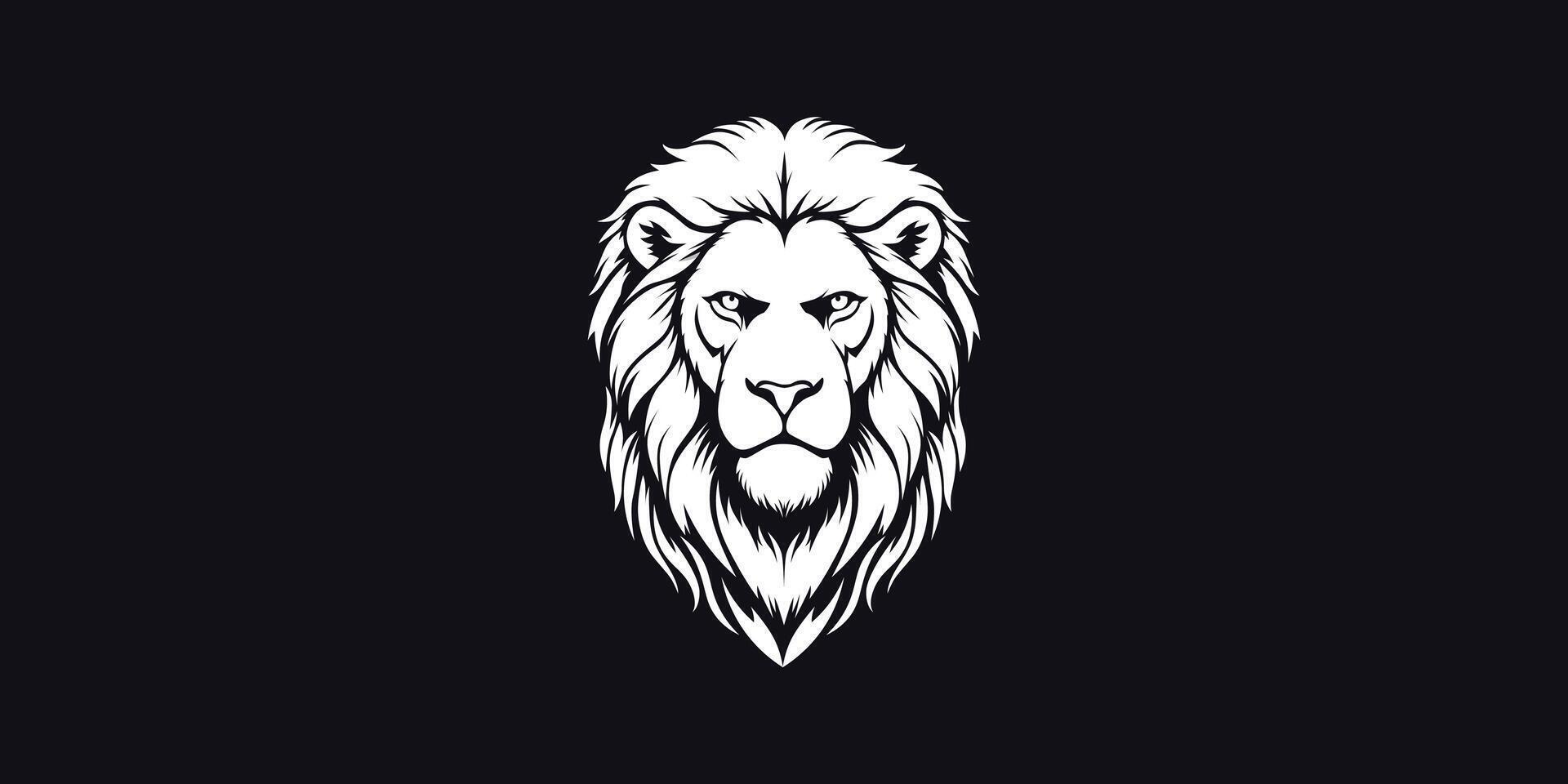 Angry White Lion Head silhouette style logo on a Black Background vector