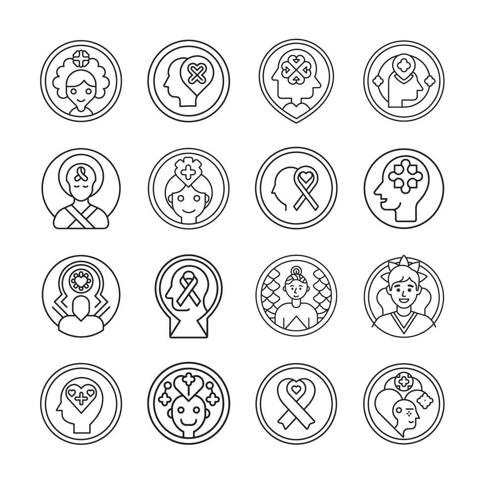 Mind care and wellbeing icon set illustration- mental health symbols collection vector