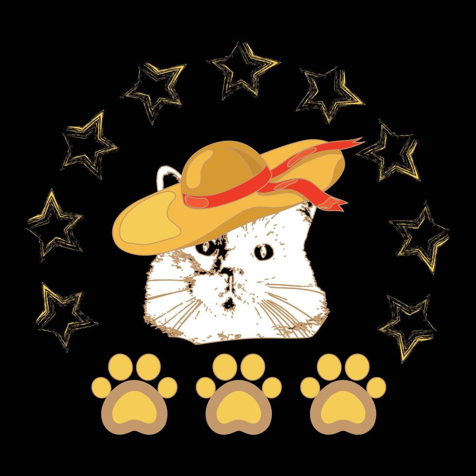 Adorable Cat with Hat T-Shirt Design - Cute Pet Lover Graphic vector