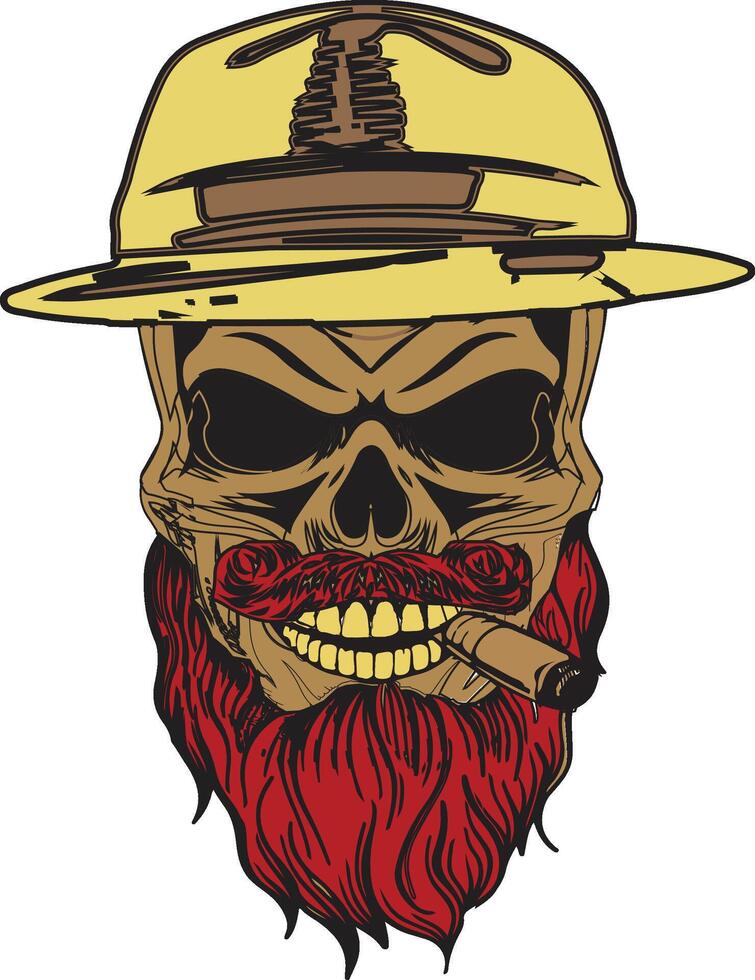 Vintage Skull with Beard and Cigar Cool Retro Military-Inspired T-Shirt Design vector