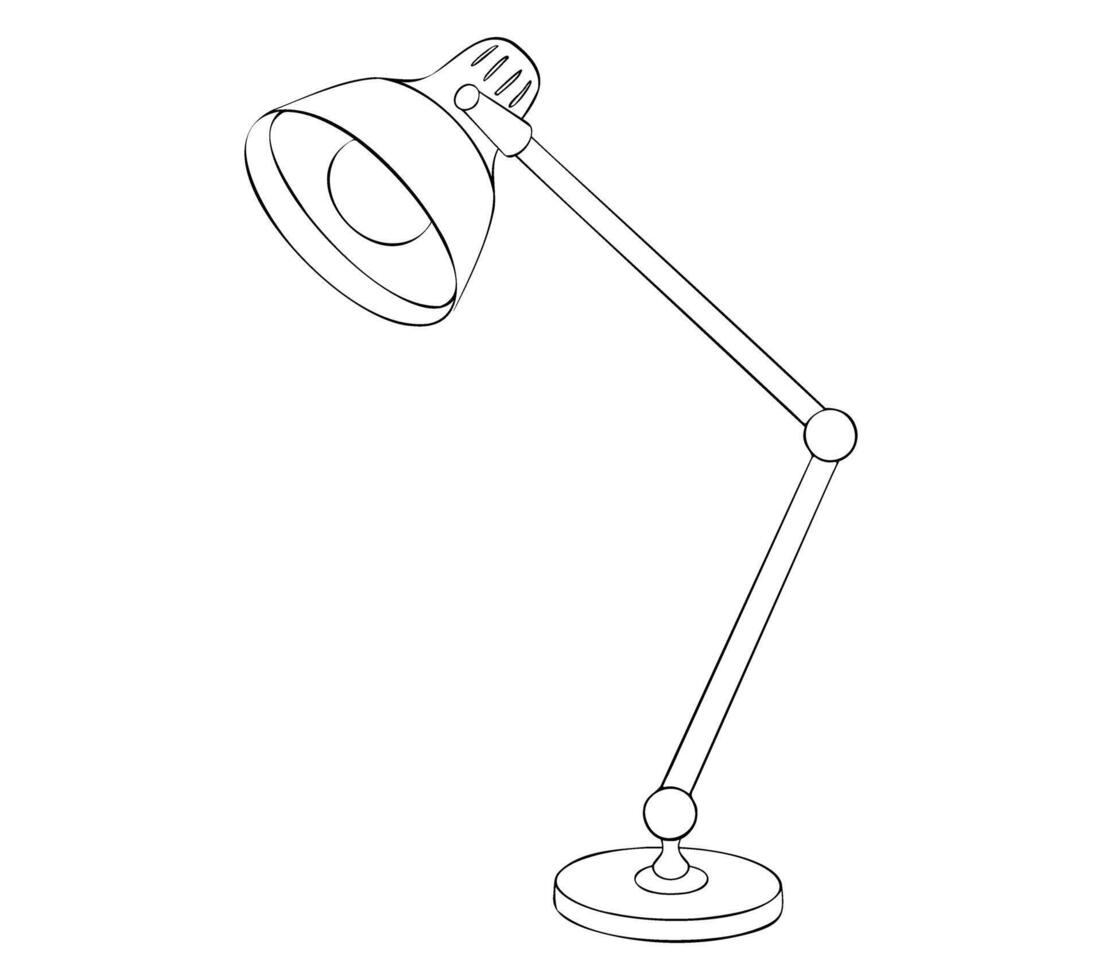 Black classic desk lamp Icon. element of table lighting with a light bulb. Hand drawn illustration silhouette. Study lamp outline sketch. vector
