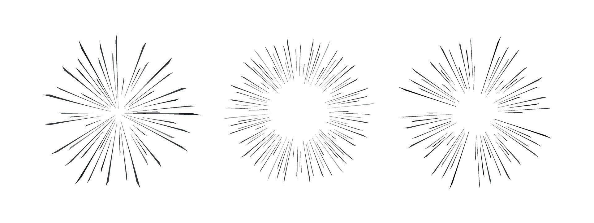 A set of radial lines for comics. Speed Effects. illustration, abstract explosions, space flash and dynamic effects for anime and manga scenes. vector