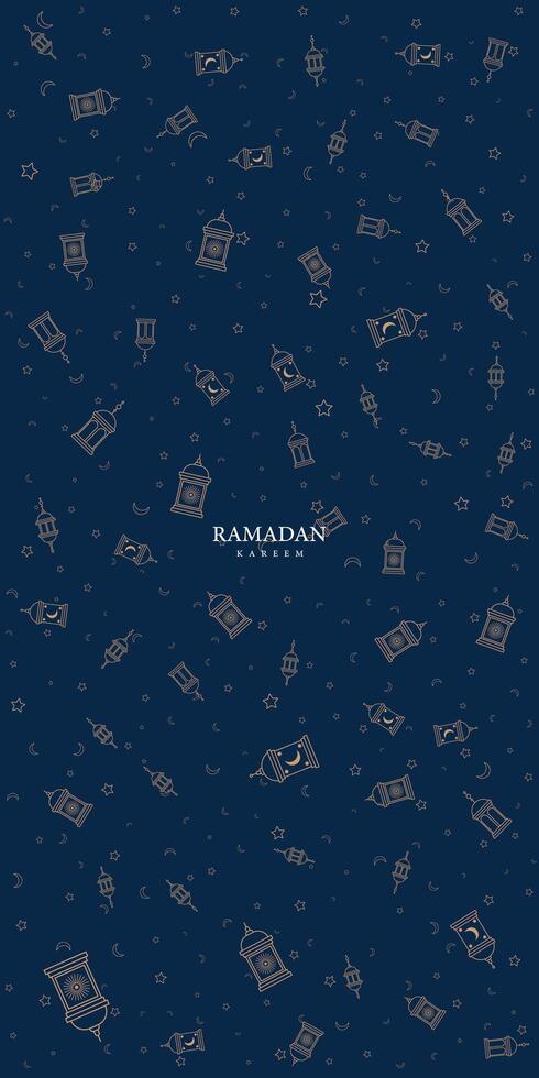 Ramadan Portrait Background with Elegant Islamic Lanterns, Crescent Moon, and Minimalist Abstract Design in Dark Blue Theme vector