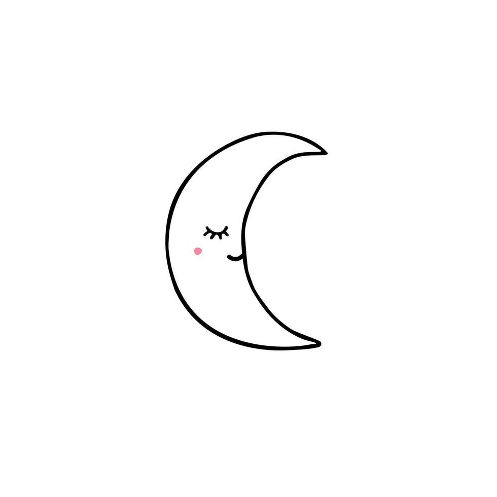 Hand drawn doodle sketch moon with face vector