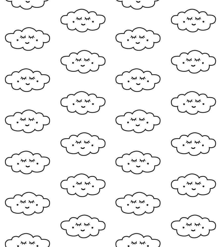 Seamless pattern of doodle sketch cloud with face isolated on white background vector