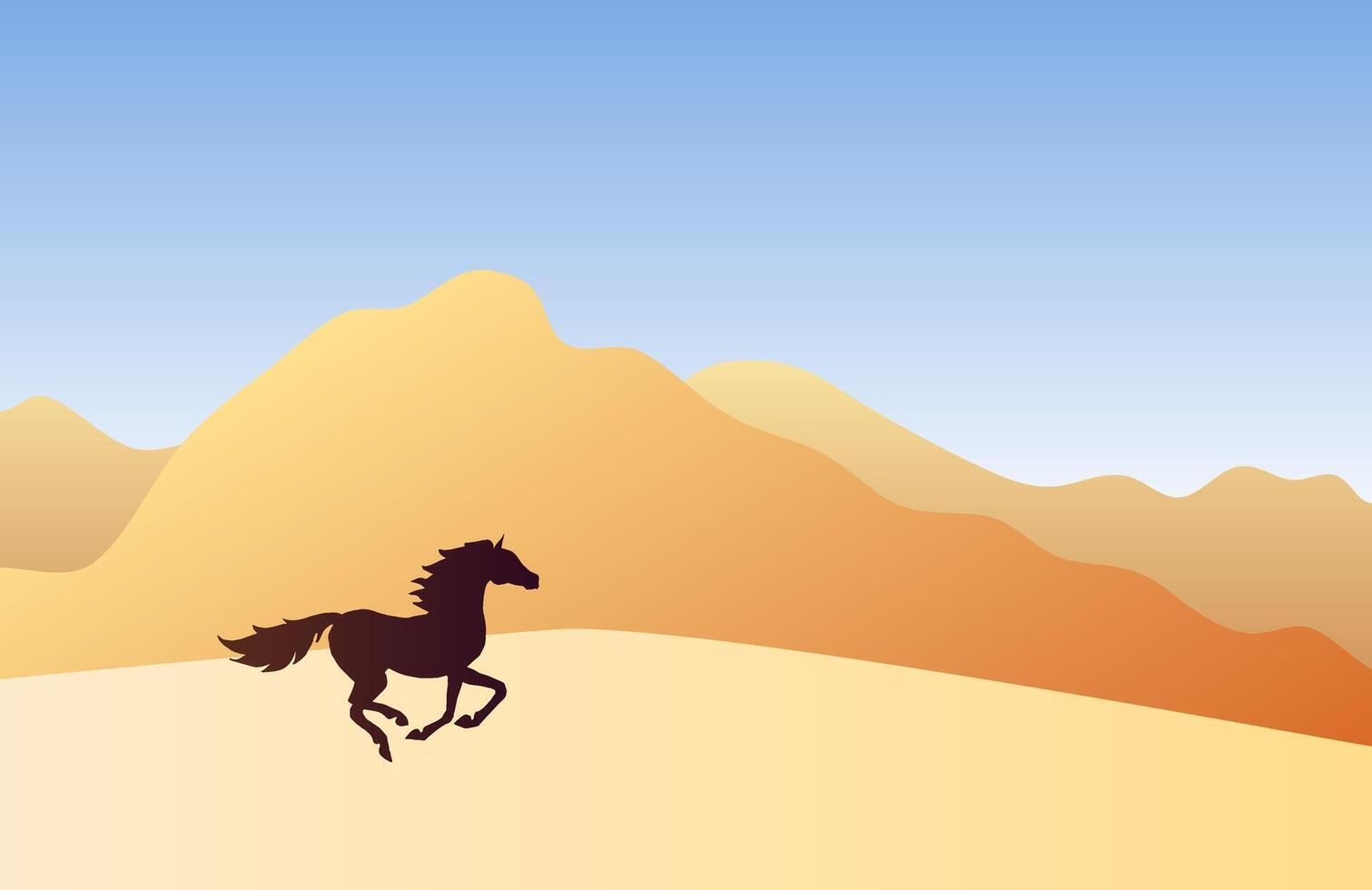 Horse silhouette in colored flat landscape with sand and mountain vector