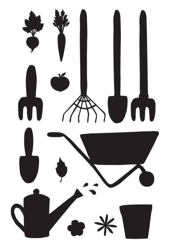 Bundle of hand drawn doodle sketch gardening equipment vector