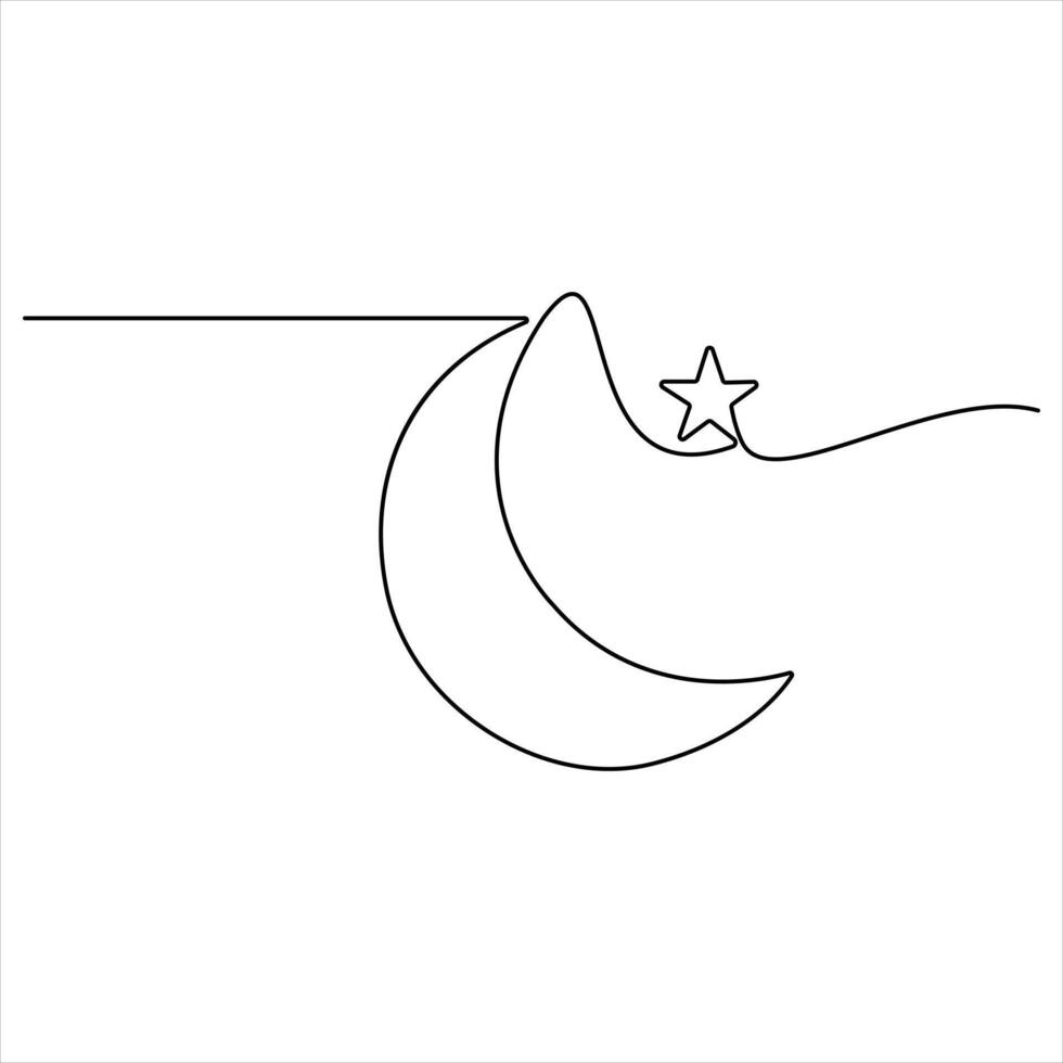 Single line continuous drawing of crescent moon for Ramadan element moon and star line art vector
