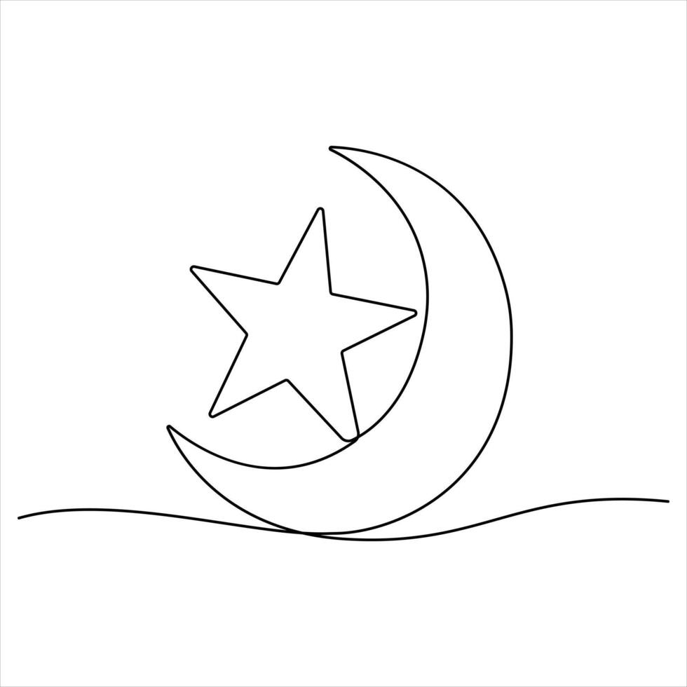 Moon and Star continuous Line Art vector