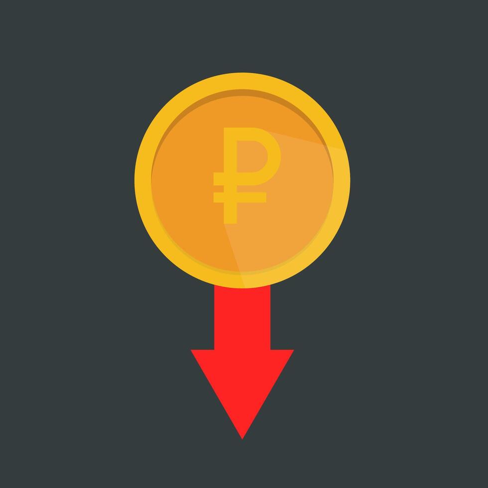 Russian ruble red downfall crisis of economy. Russian economy and national currency market crisis concept. illustration. vector
