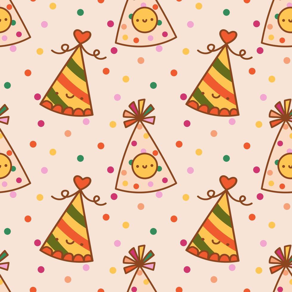 Seamless pattern with colorful party hats and confetti. Element for print, texture, fabric, wrap. illustration on a isolated background vector