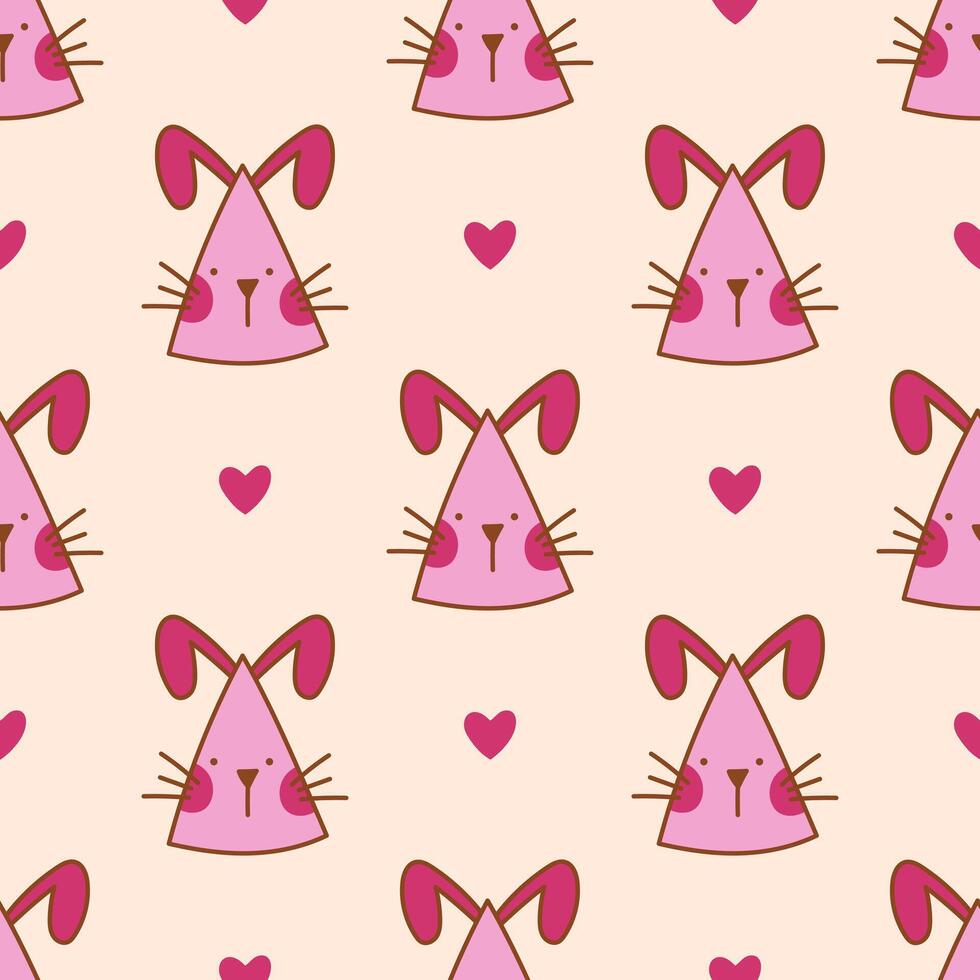 Cute pattern with a pink rabbit face on a party hat. Kawaii hat with a bunny. Element for print, texture, fabric, wrap. illustration on a isolated background vector