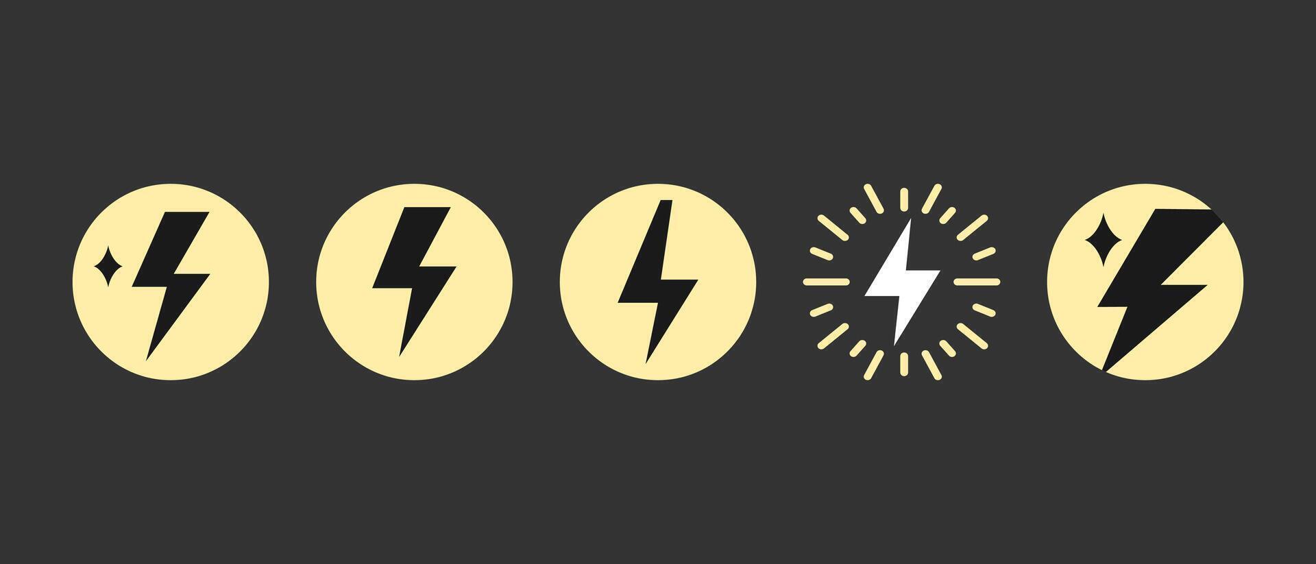 The lightning icon symbol with a golden yellow circle on a dark background, unique and more modern doodle vector