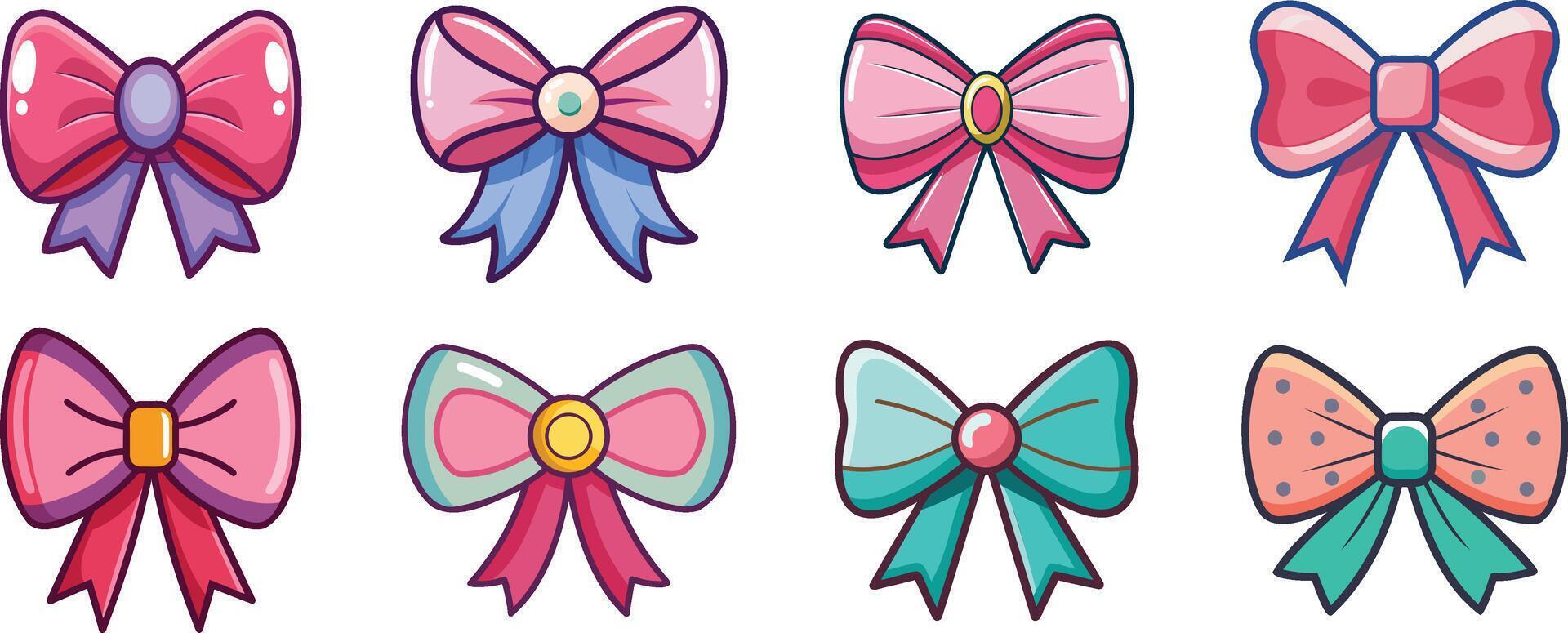 Cute Cartoon Bows in Vibrant Colors for Design Elements vector