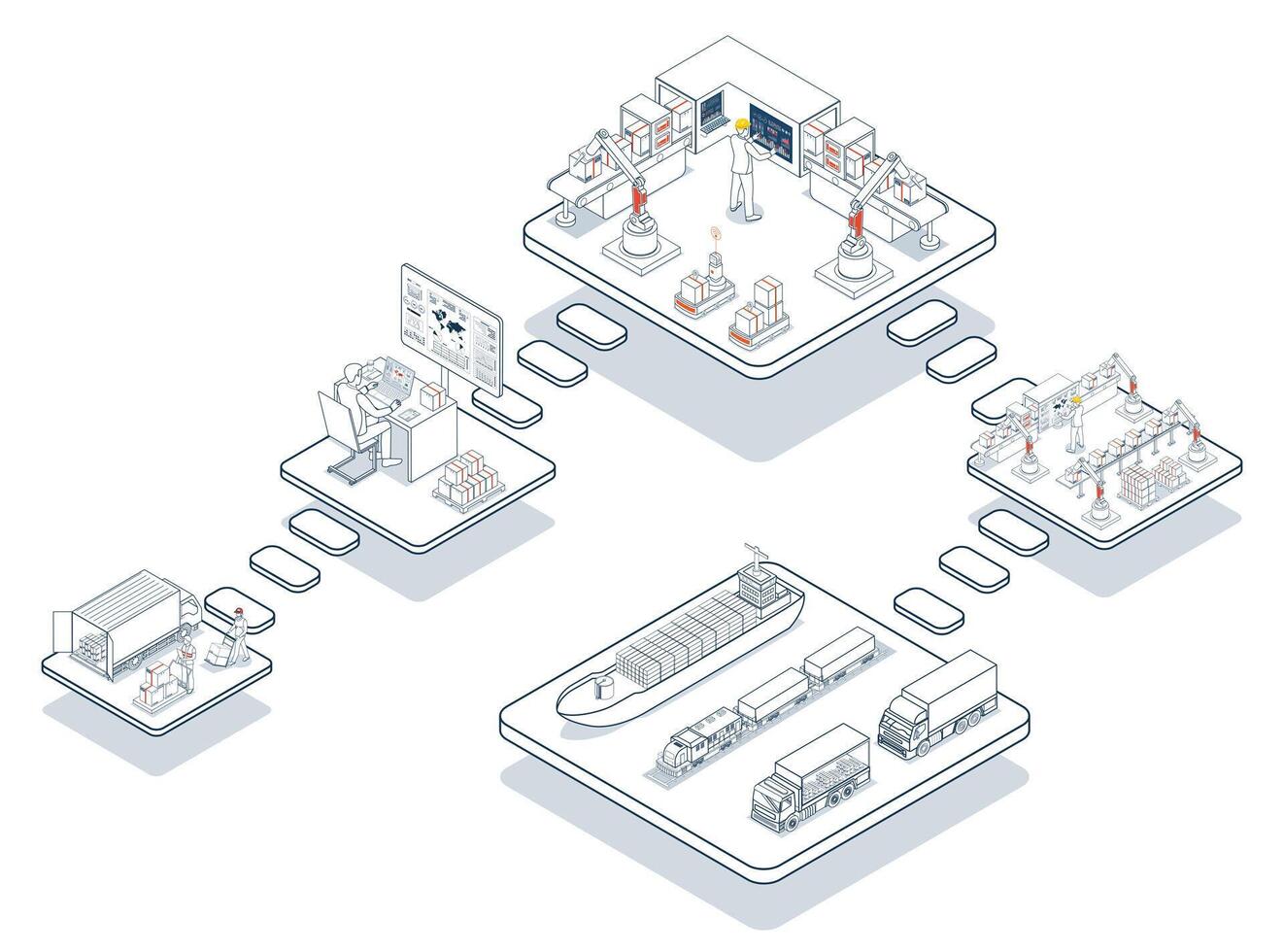 Smart logistics leverages AGV Automated Guided Vehicles along with warehouse management and IoT transportation to optimize supply chain operations. vector