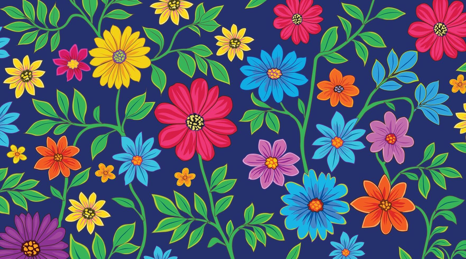 Batik floral pattern multi color illustration for background design. Isolated object on blue background. vector