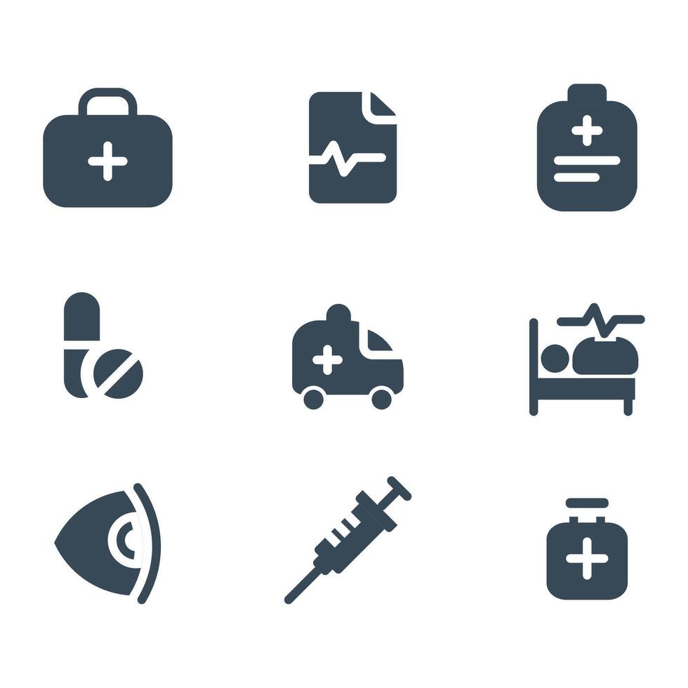 Medical Digital Healthcare User Interface with Black Filled Style. Stock Illustration. Stroke Editable vector