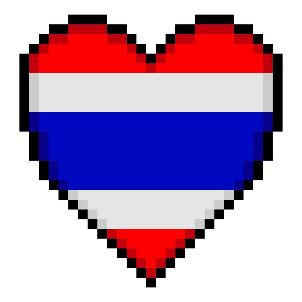 Thai flag with heart shape in pixel art style vector