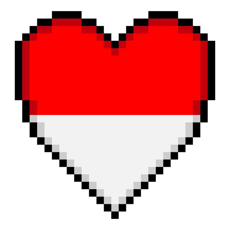 Indonesian flag with heart shape in pixel art style vector