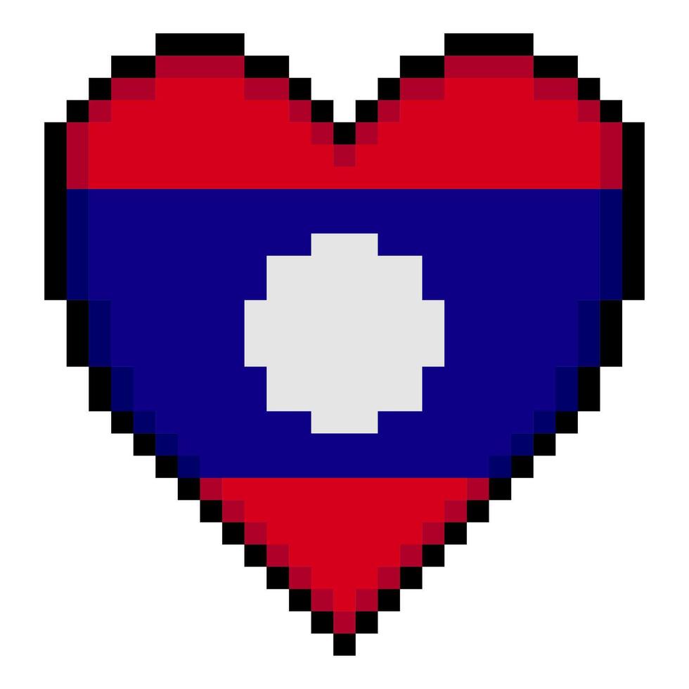 Laos flag with heart shape in pixel art style vector