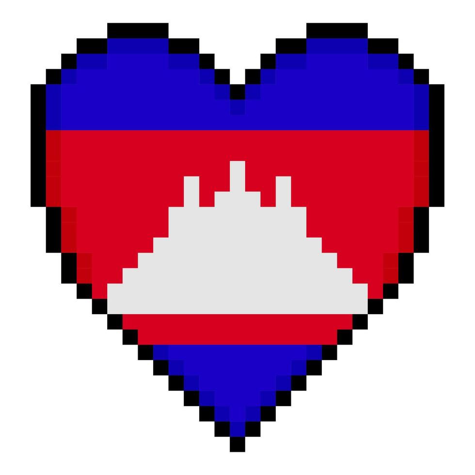 Cambodia flag with heart shape in pixel art style vector