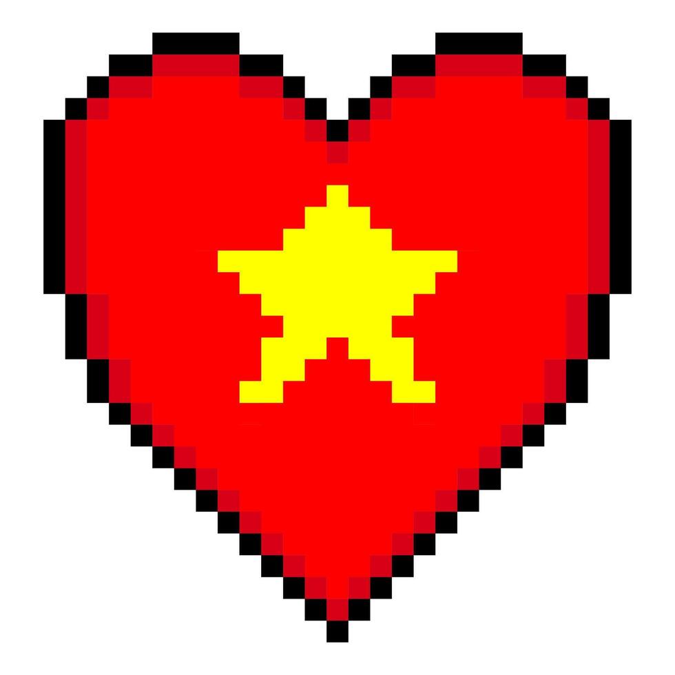 Vietnam flag with heart shape in pixel art style vector