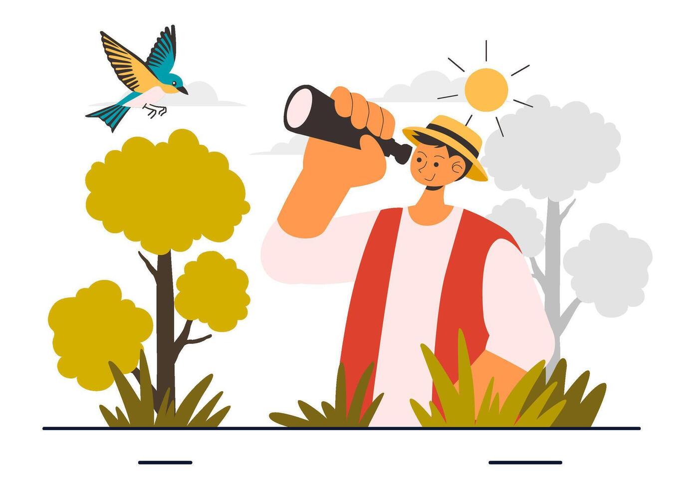 Ornithology and Bird Watching Scene with People Exploring Wildlife vector