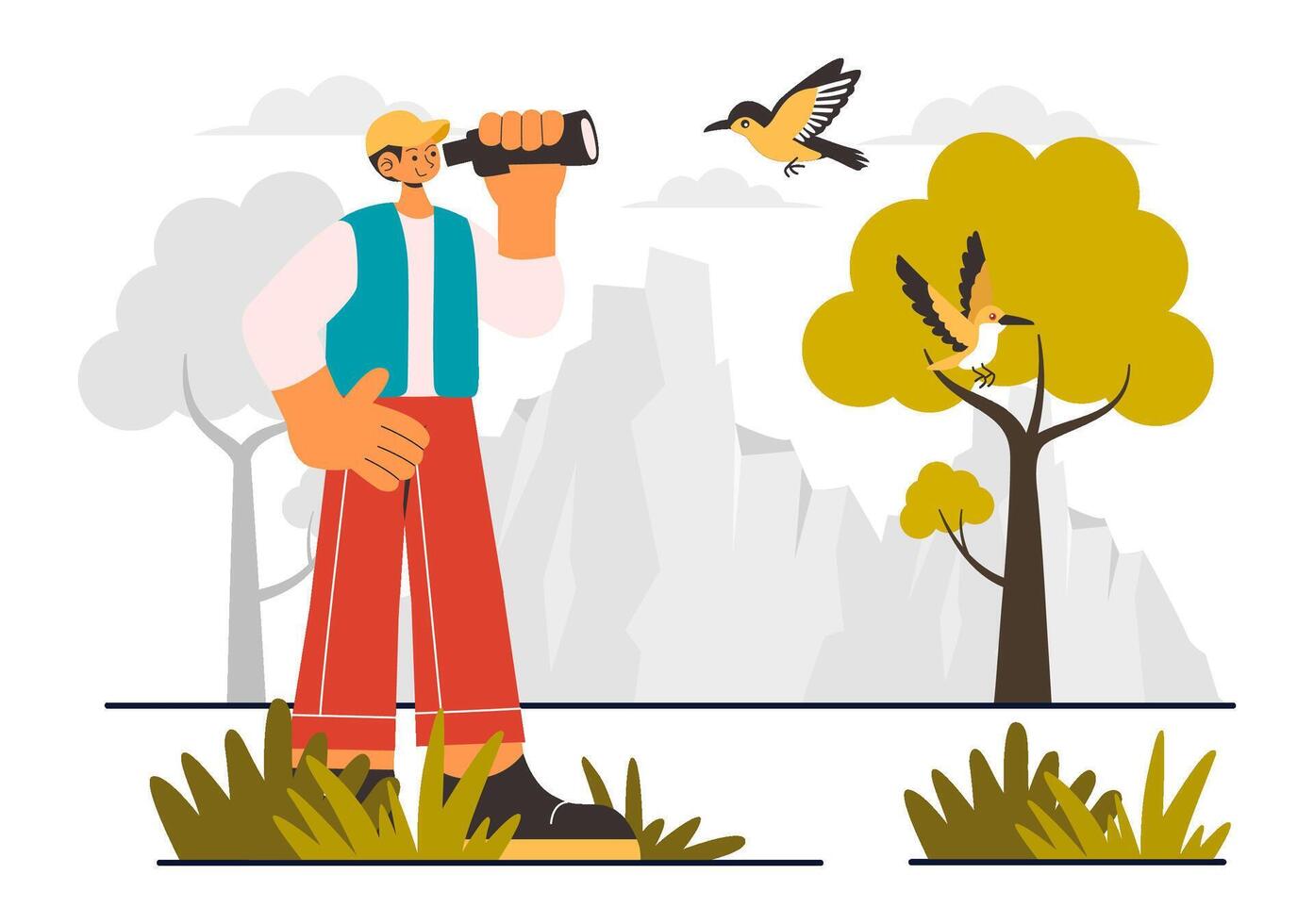 Outdoor Bird Watching Activity with Nature Enthusiasts and Zoologists vector