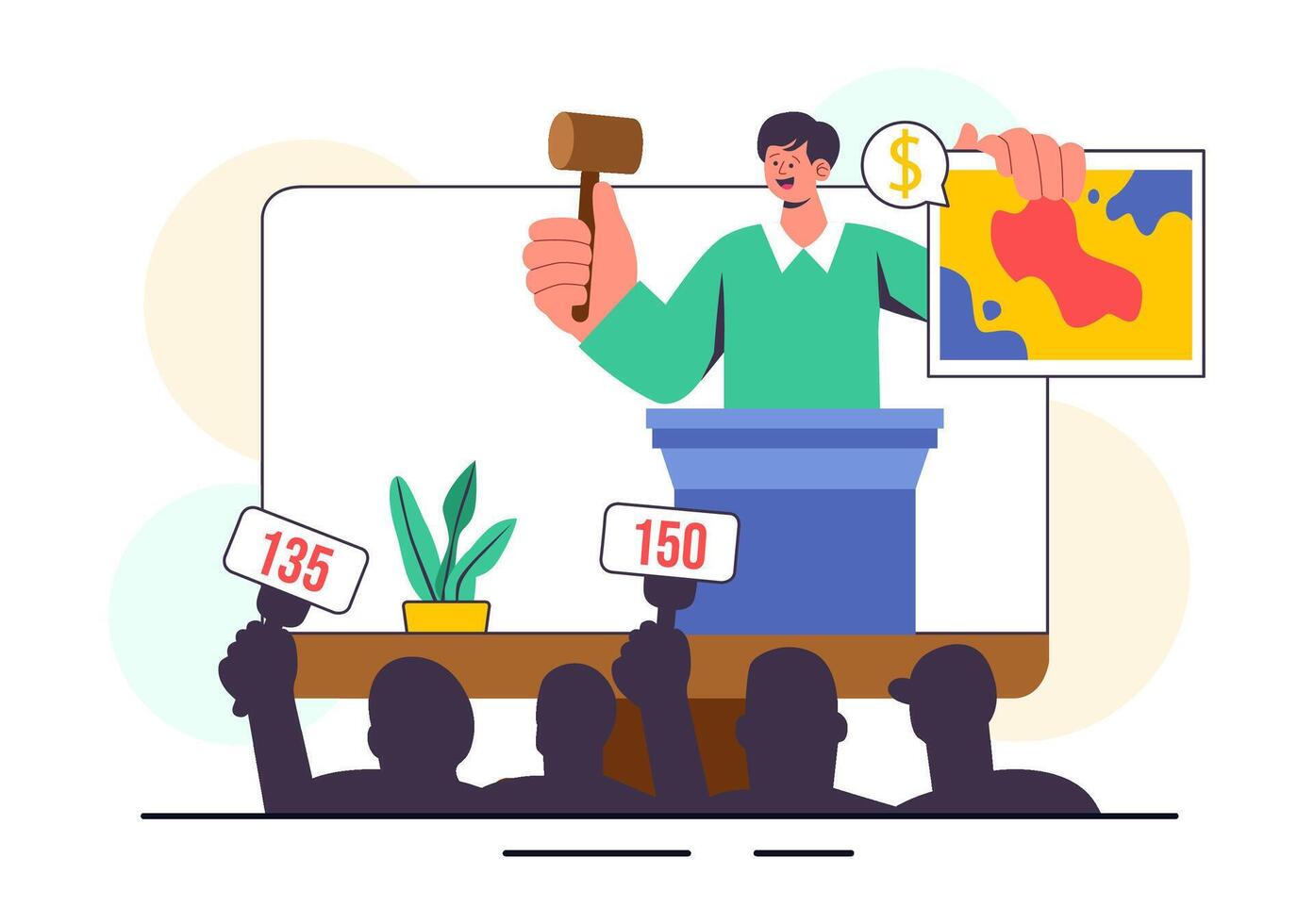Generosity and Giving Concept with a Charity Auction in a Flat Style Illustration vector