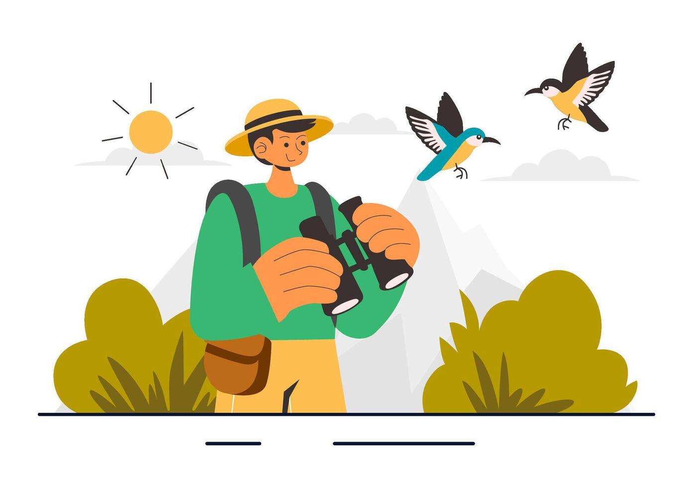 Illustration of Ornithologists Watching Birds in a Park or Forest vector