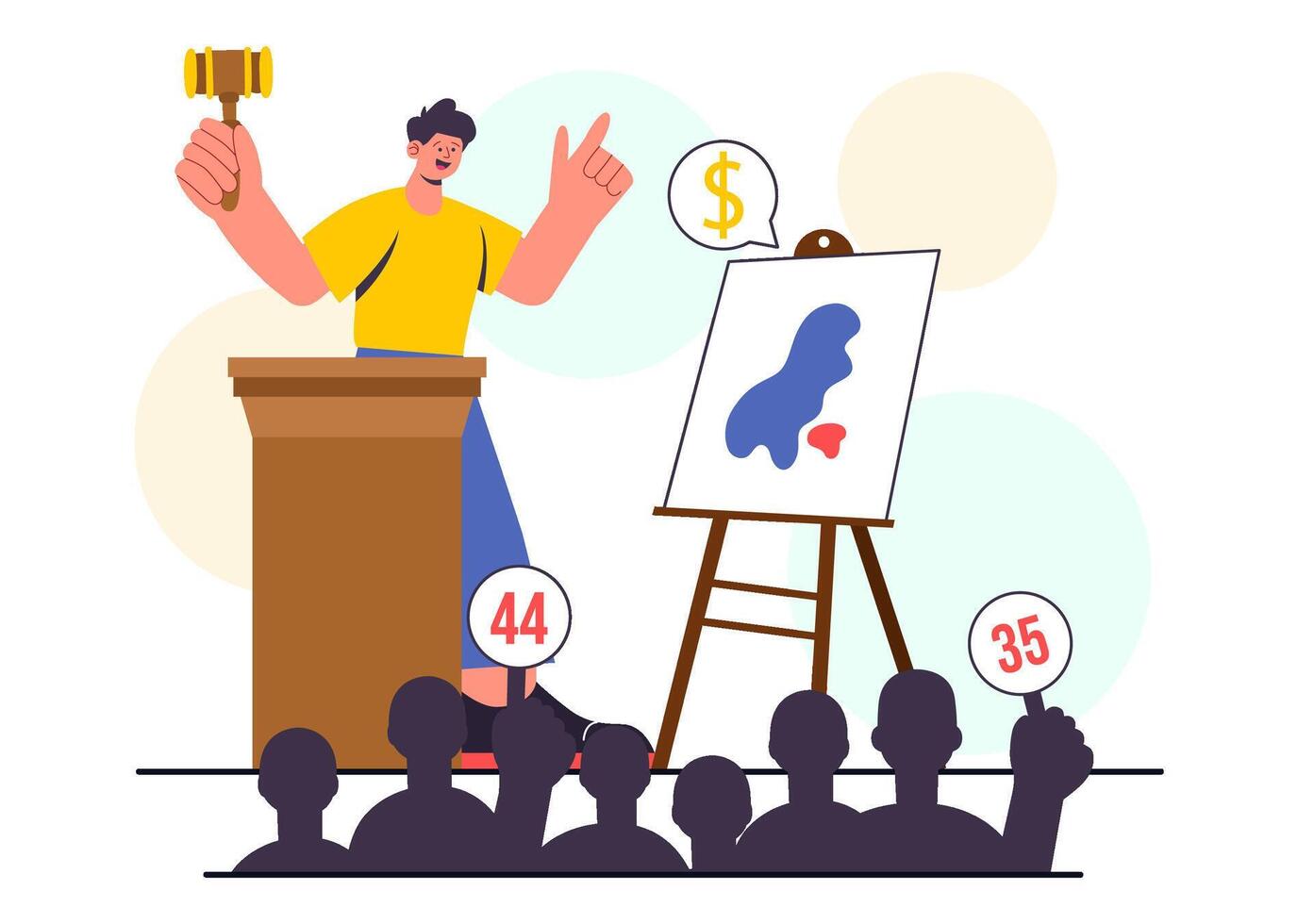 Fundraising Auction Event Illustration with Valuable Items and Donations vector